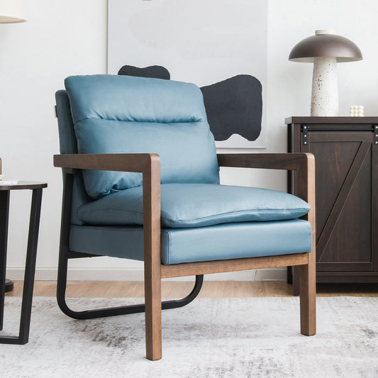 Cozy Upholstered Accent Chair with Thick Seat and Back Cushions – Blue
