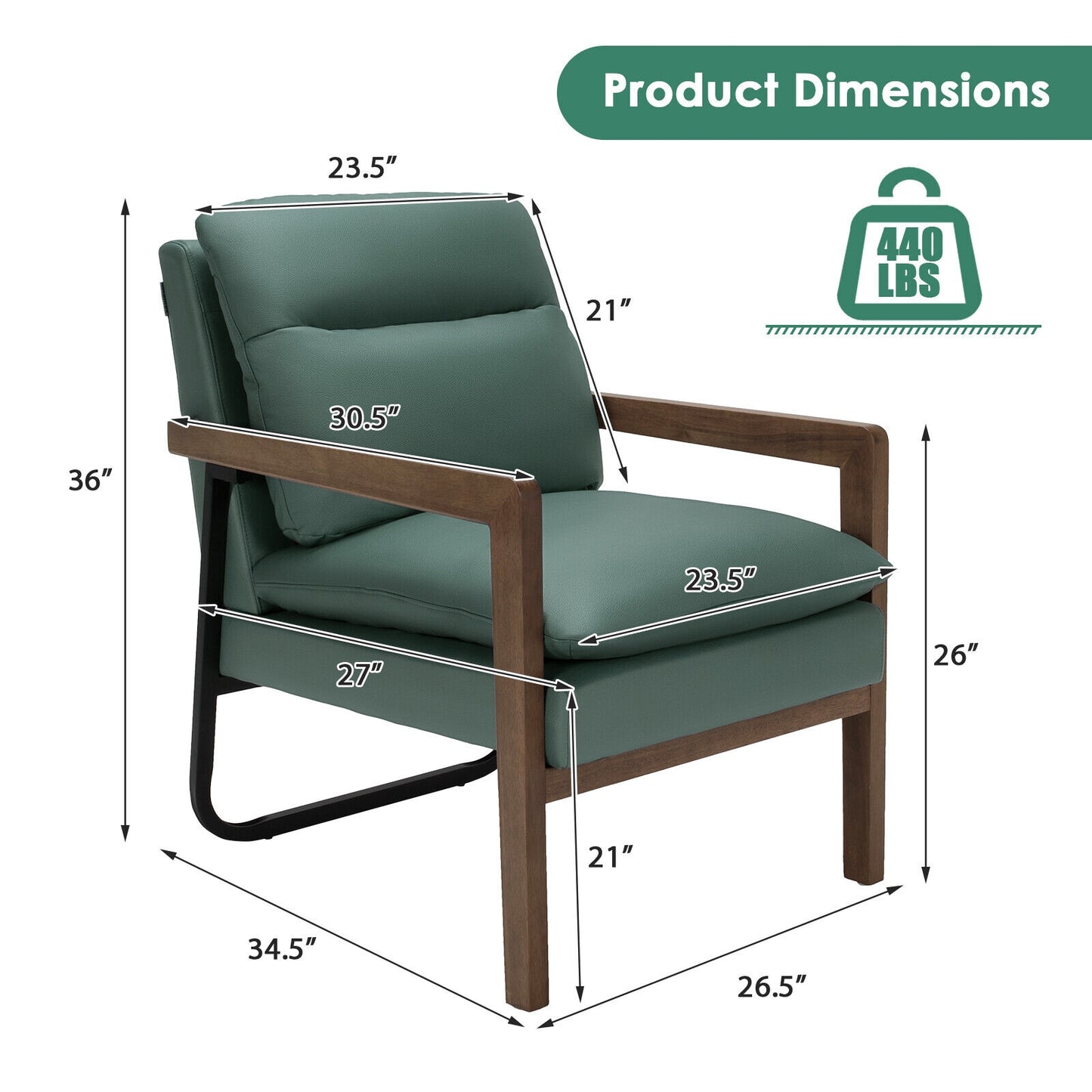 Cozy Upholstered Accent Chair with Thick Seat and Back Cushions – Green
