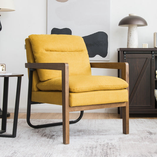 Cozy Upholstered Accent Chair with Thick Seat and Back Cushions – Yellow
