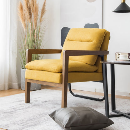 Cozy Upholstered Accent Chair with Thick Seat and Back Cushions – Yellow