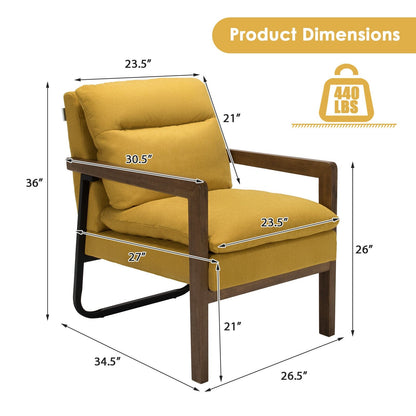 Cozy Upholstered Accent Chair with Thick Seat and Back Cushions – Yellow