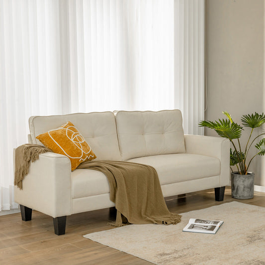 79.5 Inch Beige Loveseat Sofa with Removable Back Cushions and Soft Fabric Upholstery