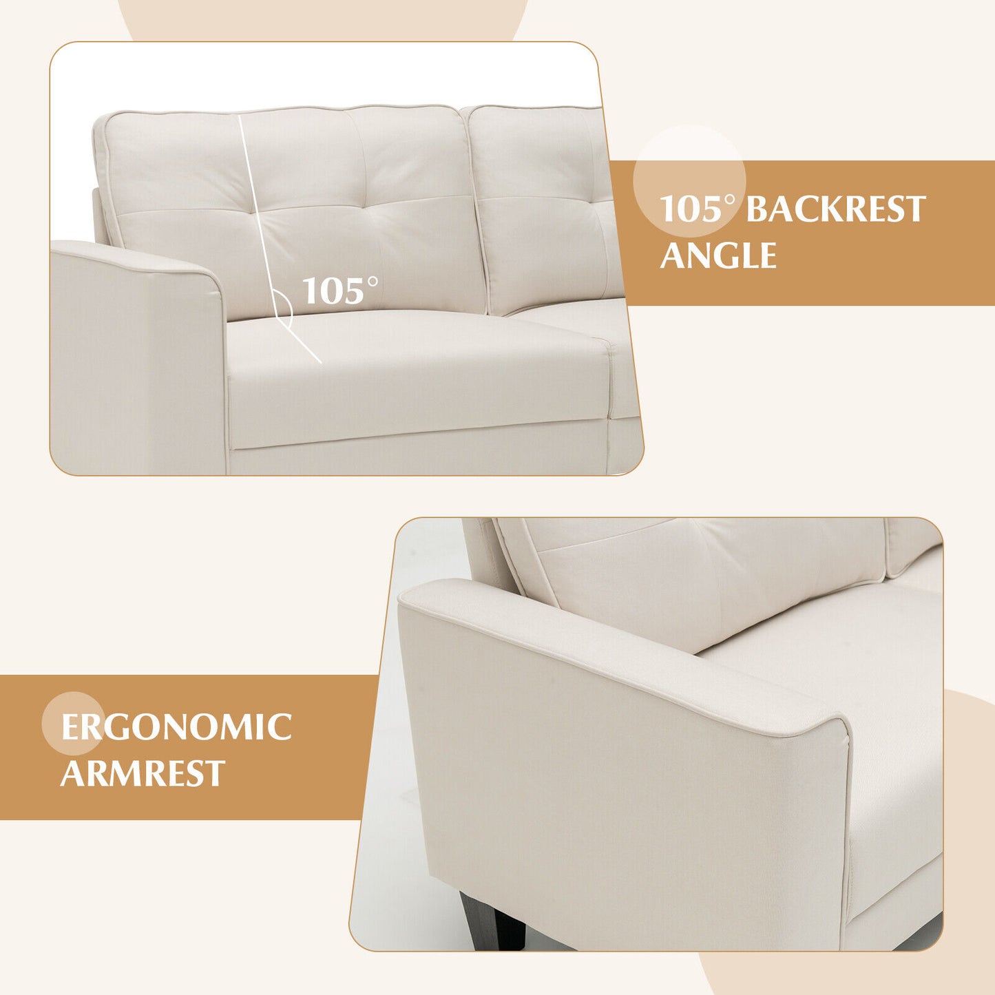 79.5 Inch Beige Loveseat Sofa with Removable Back Cushions and Soft Fabric Upholstery