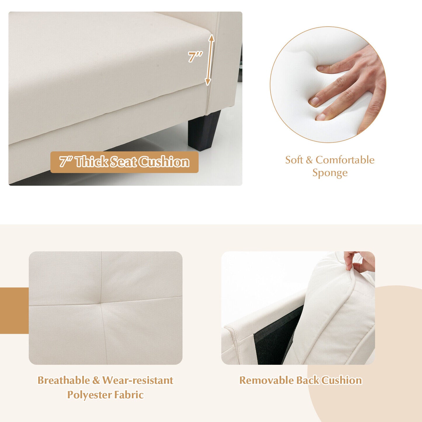79.5 Inch Beige Loveseat Sofa with Removable Back Cushions and Soft Fabric Upholstery