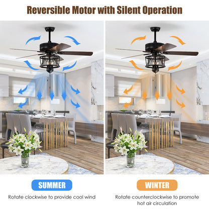 50 Inch Ceiling Fan with Reversible Blades, Lights, and Pull Chain Control