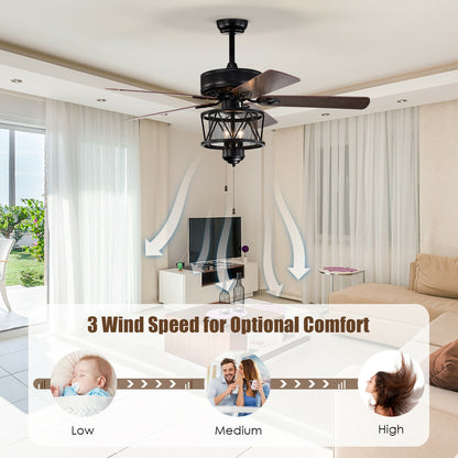 50 Inch Ceiling Fan with Reversible Blades, Lights, and Pull Chain Control