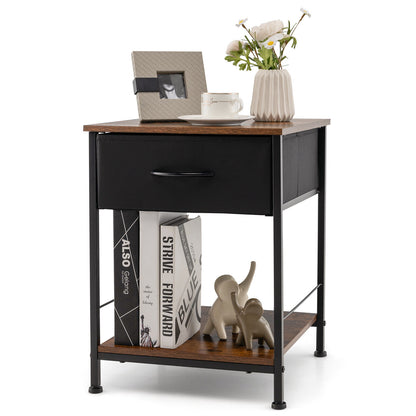 Rustic Wood Nightstand with Drawer and Open Shelf for Bedroom or Living Room