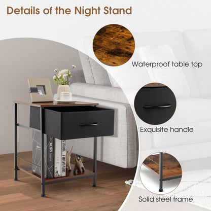 Rustic Wood Nightstand with Drawer and Open Shelf for Bedroom or Living Room