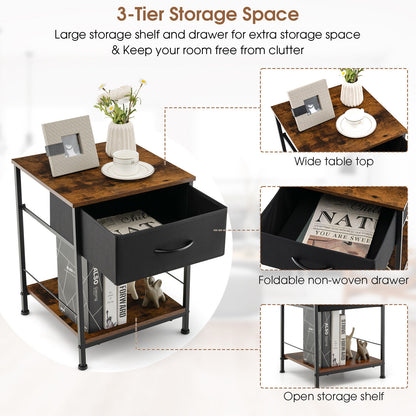 Rustic Wood Nightstand with Drawer and Open Shelf for Bedroom or Living Room
