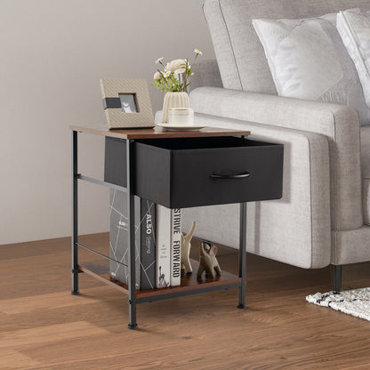Rustic Wood Nightstand with Drawer and Open Shelf for Bedroom or Living Room