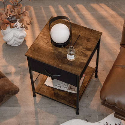 Rustic Wood Nightstand with Drawer and Open Shelf for Bedroom or Living Room