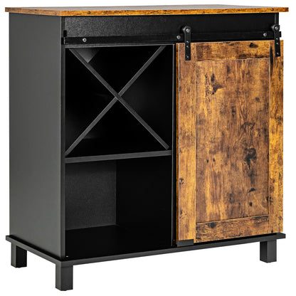 Rustic Buffet Sideboard with Sliding Barn Door and Wine Storage Cabinet