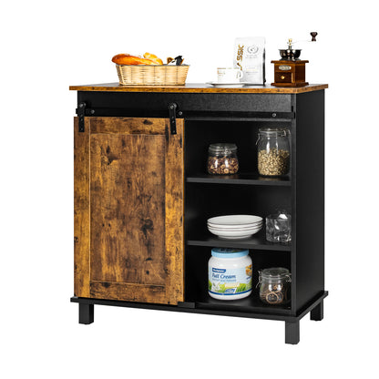 Rustic Buffet Sideboard with Sliding Barn Door and Wine Storage Cabinet