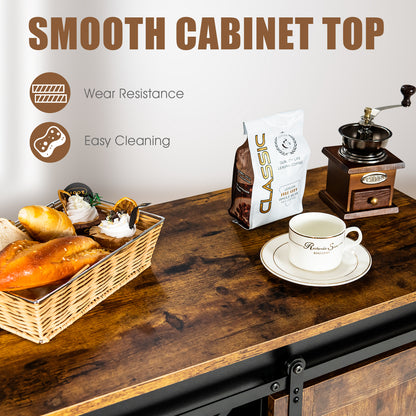 Rustic Buffet Sideboard with Sliding Barn Door and Wine Storage Cabinet