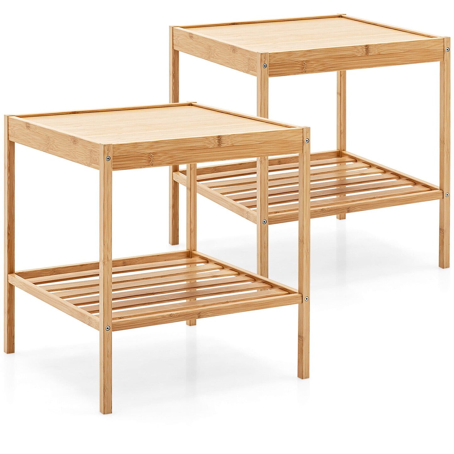 Set of 2 Bamboo Nightstands with Open Shelf for Bedroom and Living Room