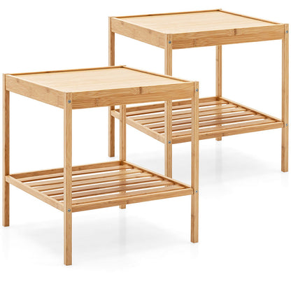 Set of 2 Bamboo Nightstands with Open Shelf for Bedroom and Living Room