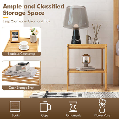 Set of 2 Bamboo Nightstands with Open Shelf for Bedroom and Living Room