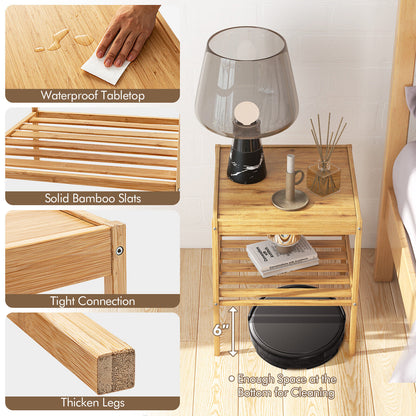 Set of 2 Bamboo Nightstands with Open Shelf for Bedroom and Living Room