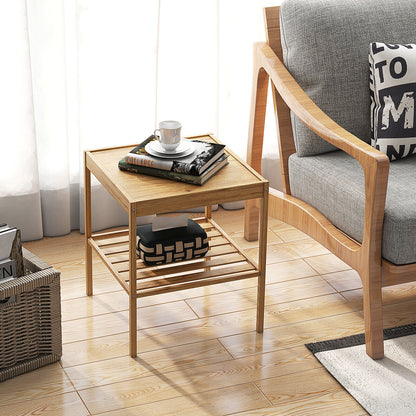 Set of 2 Bamboo Nightstands with Open Shelf for Bedroom and Living Room