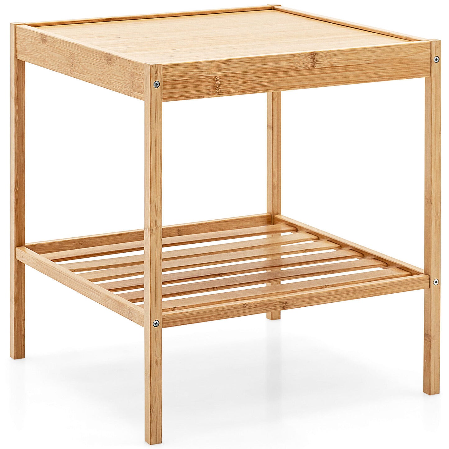 Set of 2 Bamboo Nightstands with Open Shelf for Bedroom and Living Room