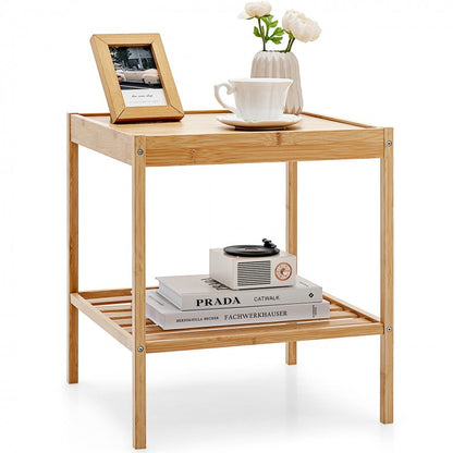 Set of 2 Bamboo Nightstands with Open Shelf for Bedroom and Living Room
