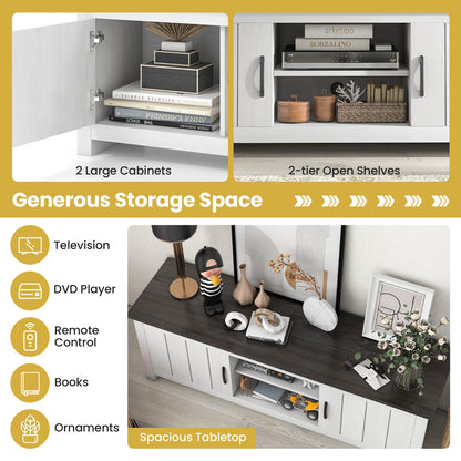 Modern TV Stand with Two Cabinets and Open Shelves for Flat Screen TVs up to 65 Inches - Dark Brown