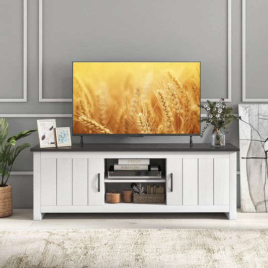 Modern TV Stand with Two Cabinets and Open Shelves for Flat Screen TVs up to 65 Inches - Dark Brown