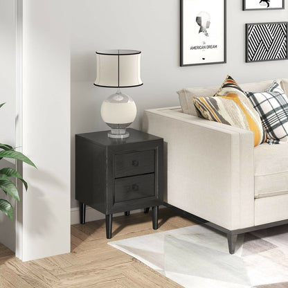 Set of 2 Retro Nightstands with 2 Drawers for Bedroom and Living Room Storage - Black