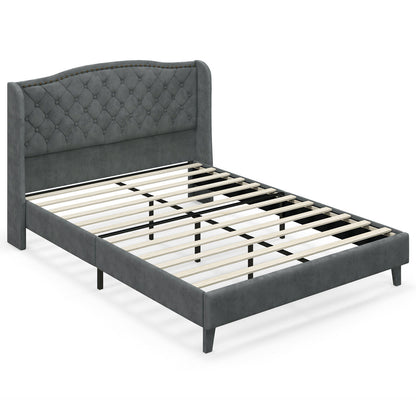 Elegant Upholstered Platform Bed Frame with Button Tufted Headboard – Full/Queen Size