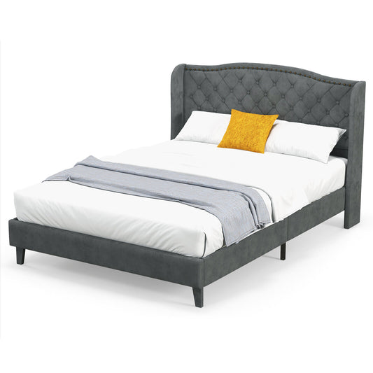 Elegant Upholstered Platform Bed Frame with Button Tufted Headboard – Full/Queen Size