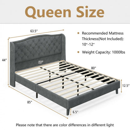 Elegant Upholstered Platform Bed Frame with Button Tufted Headboard – Full/Queen Size