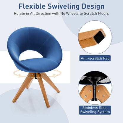 360 Degree Swivel Upholstered Accent Chair with Curved Back and Beech Legs - Blue