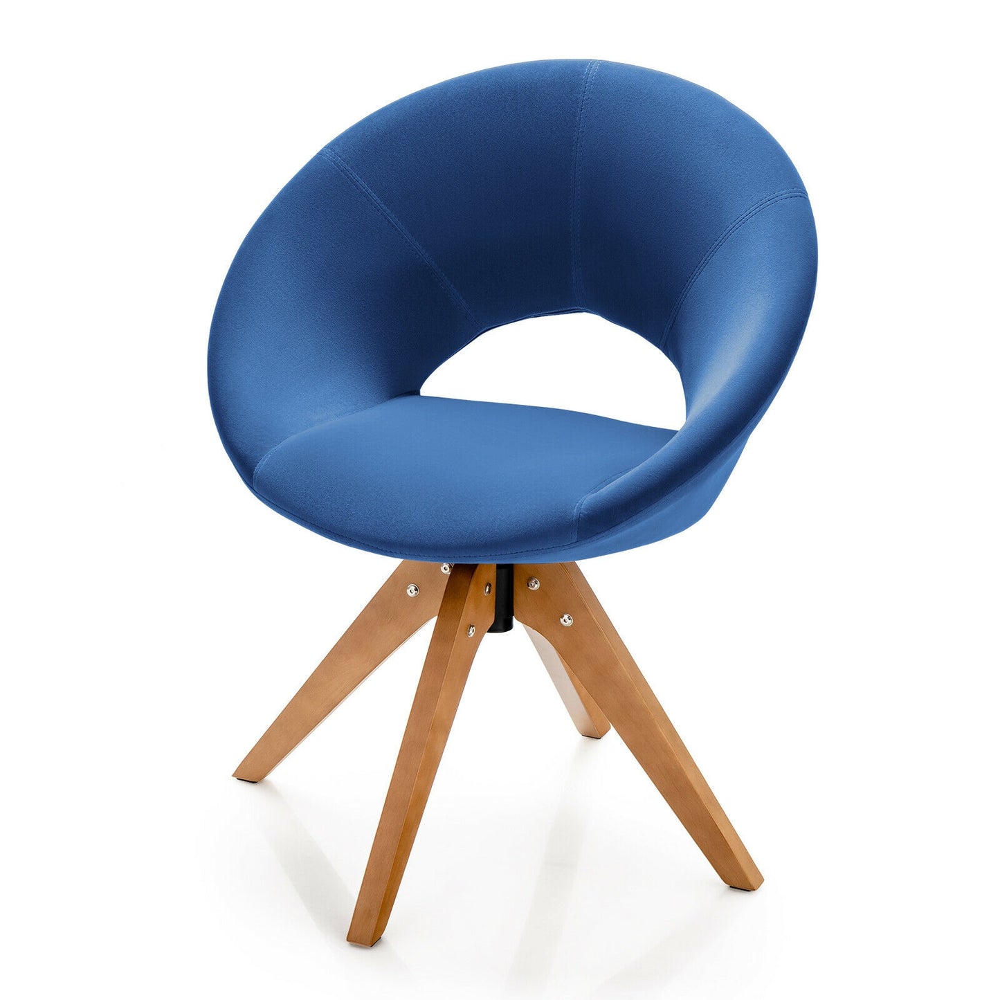 360 Degree Swivel Upholstered Accent Chair with Curved Back and Beech Legs - Blue