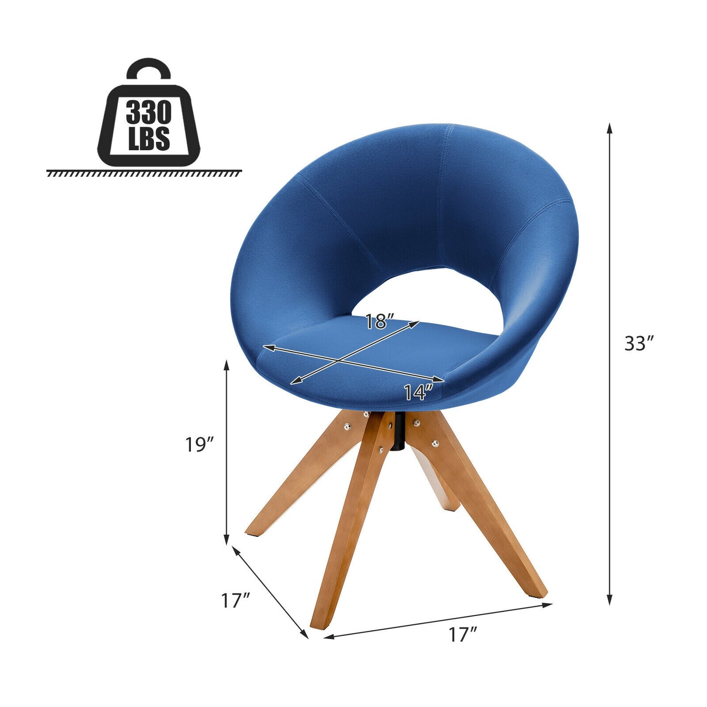 360 Degree Swivel Upholstered Accent Chair with Curved Back and Beech Legs - Blue