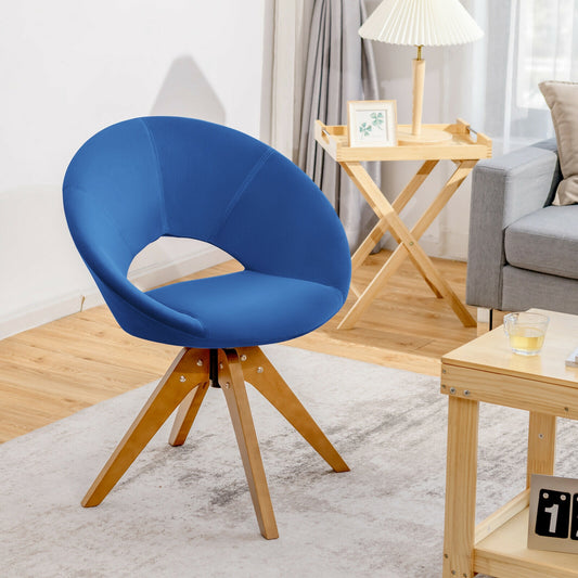360 Degree Swivel Upholstered Accent Chair with Curved Back and Beech Legs - Blue