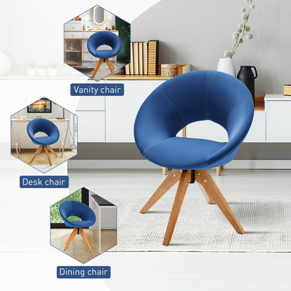 360 Degree Swivel Upholstered Accent Chair with Curved Back and Beech Legs - Blue