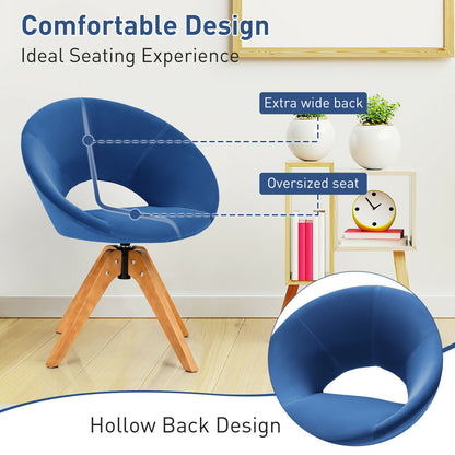 360 Degree Swivel Upholstered Accent Chair with Curved Back and Beech Legs - Blue