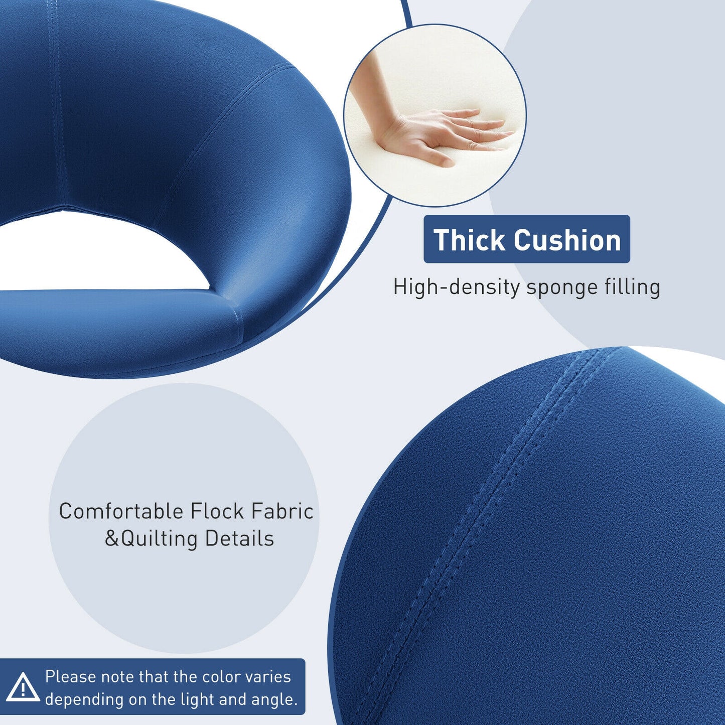 360 Degree Swivel Upholstered Accent Chair with Curved Back and Beech Legs - Blue