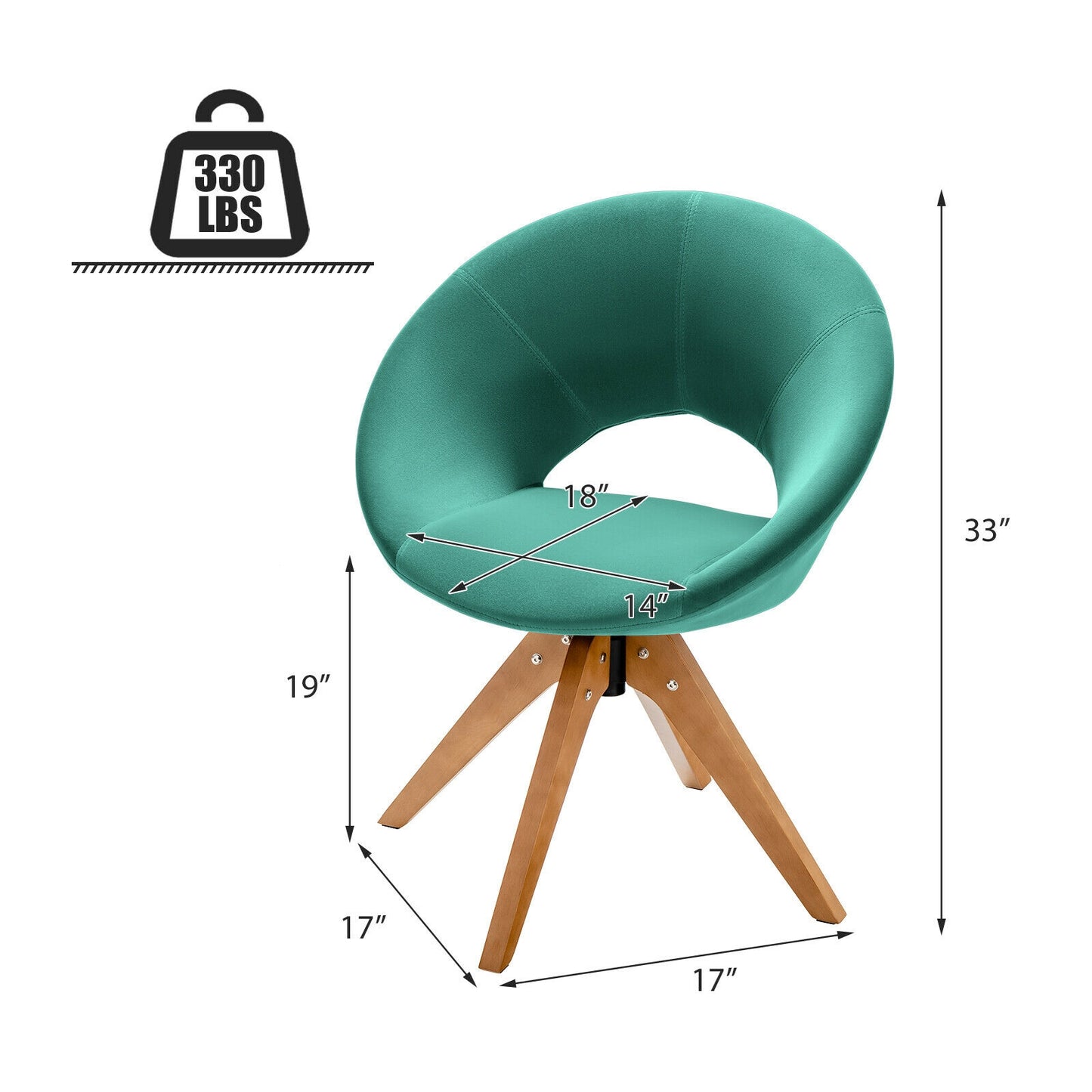 360 Degree Swivel Upholstered Accent Chair with Curved Back and Beech Legs - Green