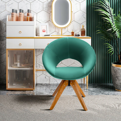360 Degree Swivel Upholstered Accent Chair with Curved Back and Beech Legs - Green