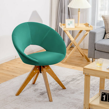 360 Degree Swivel Upholstered Accent Chair with Curved Back and Beech Legs - Green