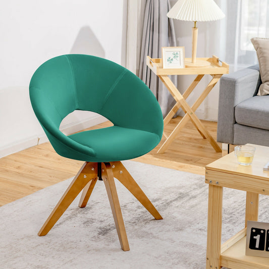 360 Degree Swivel Upholstered Accent Chair with Curved Back and Beech Legs - Green