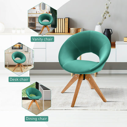 360 Degree Swivel Upholstered Accent Chair with Curved Back and Beech Legs - Green