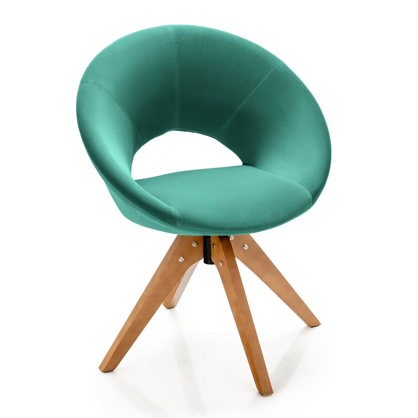360 Degree Swivel Upholstered Accent Chair with Curved Back and Beech Legs - Green
