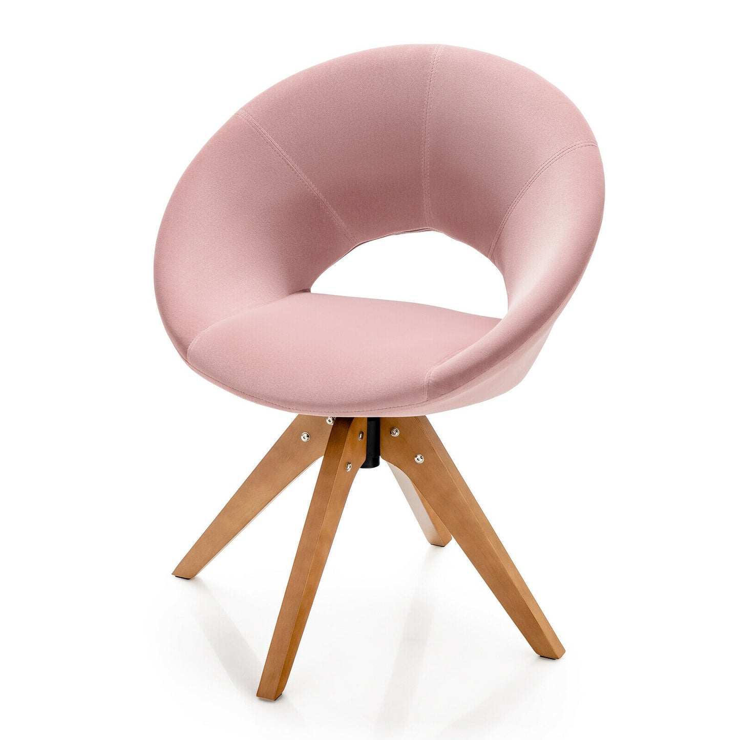 360 Degree Swivel Upholstered Accent Chair with Curved Back and Beech Legs - Pink