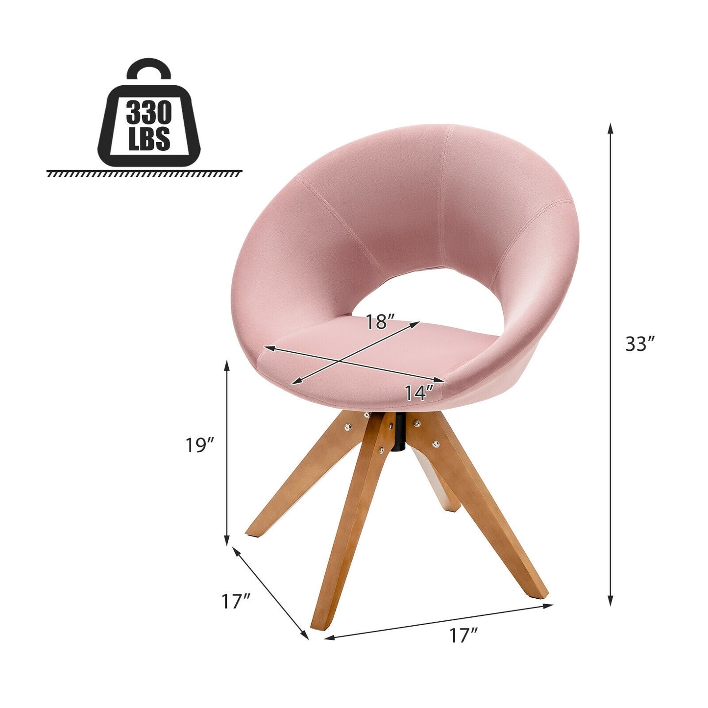 360 Degree Swivel Upholstered Accent Chair with Curved Back and Beech Legs - Pink