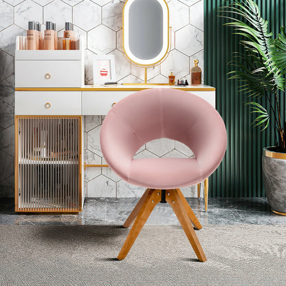 360 Degree Swivel Upholstered Accent Chair with Curved Back and Beech Legs - Pink