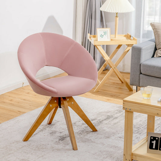 360 Degree Swivel Upholstered Accent Chair with Curved Back and Beech Legs - Pink