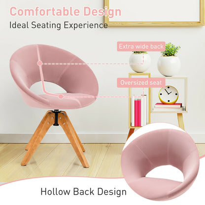 360 Degree Swivel Upholstered Accent Chair with Curved Back and Beech Legs - Pink