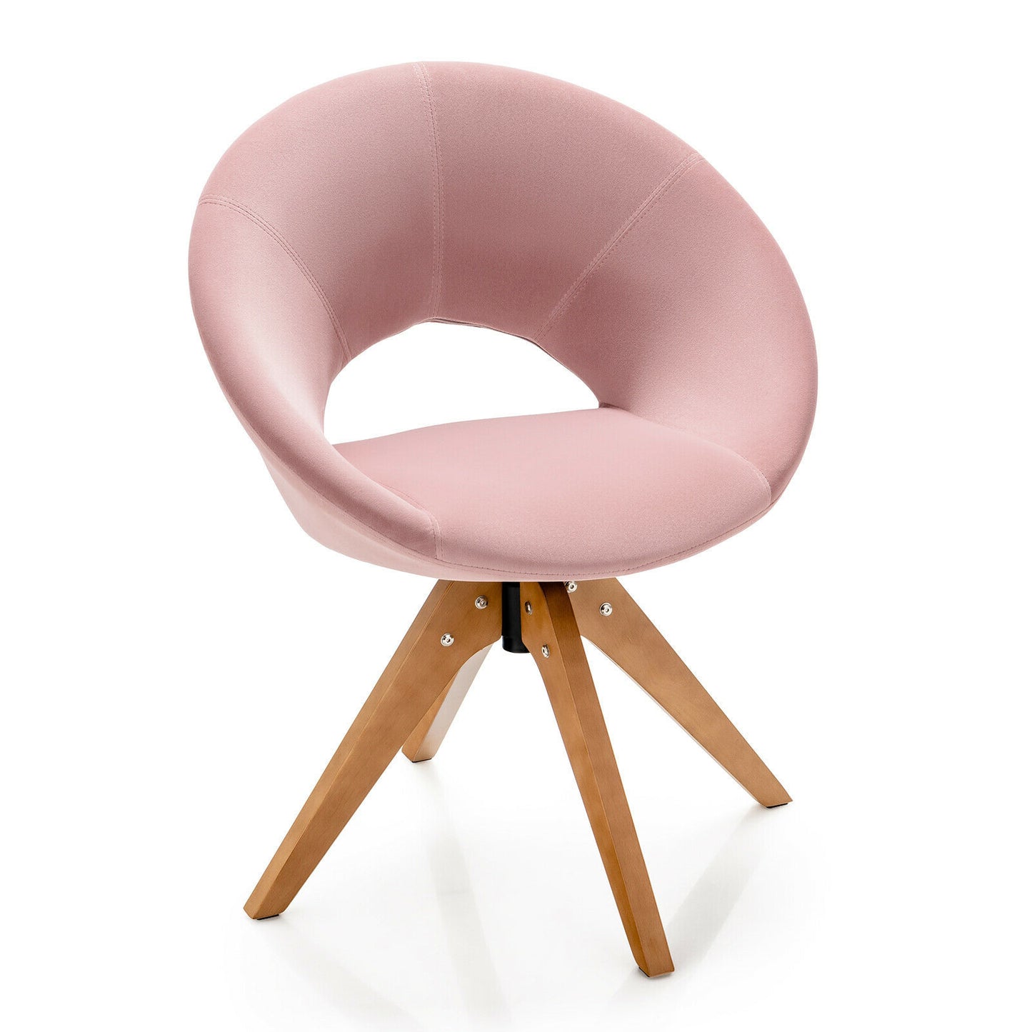 360 Degree Swivel Upholstered Accent Chair with Curved Back and Beech Legs - Pink